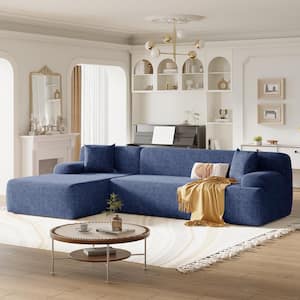 Simplified Style 109 in. 2-Piece Round Arm Large L Shaped Chenille Modular Sectional Sofa in Blue, Free Combination
