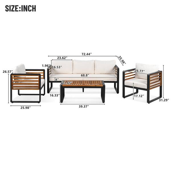 AG Large 4-Piece Metal Acacia Wood Patio Conversation Set