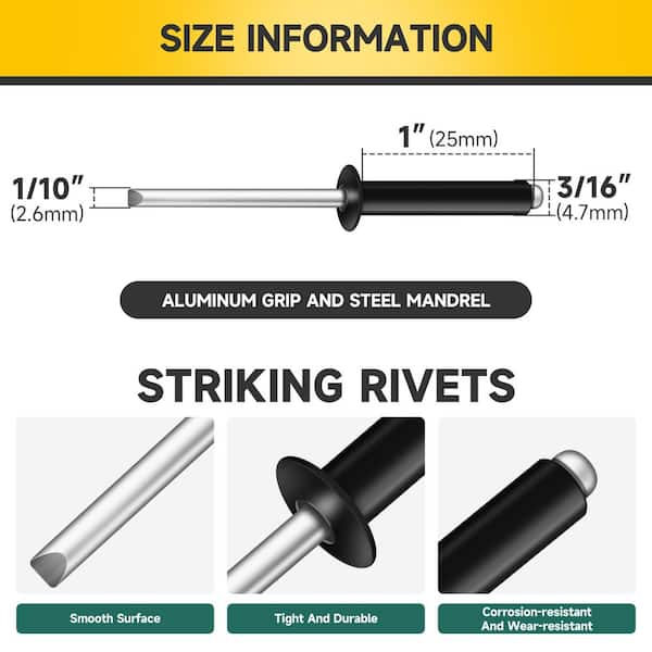 3/16 in. x 1 in. Aluminum Blind Pop Rivets (150-Pack) with Steel Mandrel