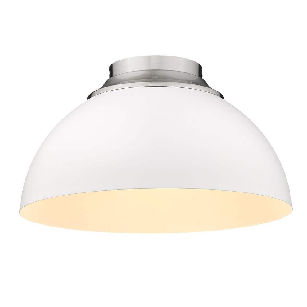 Zoey 13.75" Pewter and Matte White Glass Bowl Flush Mount