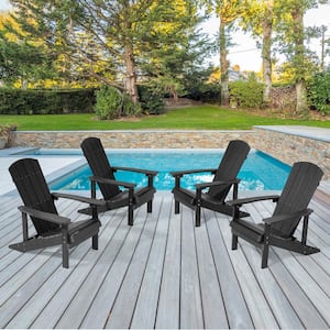 Black Weather Resistant HIPS Plastic Adirondack Chair for Outdoors (4-Pack)