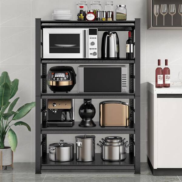 Cesicia Open Design 47 in. W x 24 in. D x 72 in. H 5-Shelf Black Metal Pantry Organizer, Gray