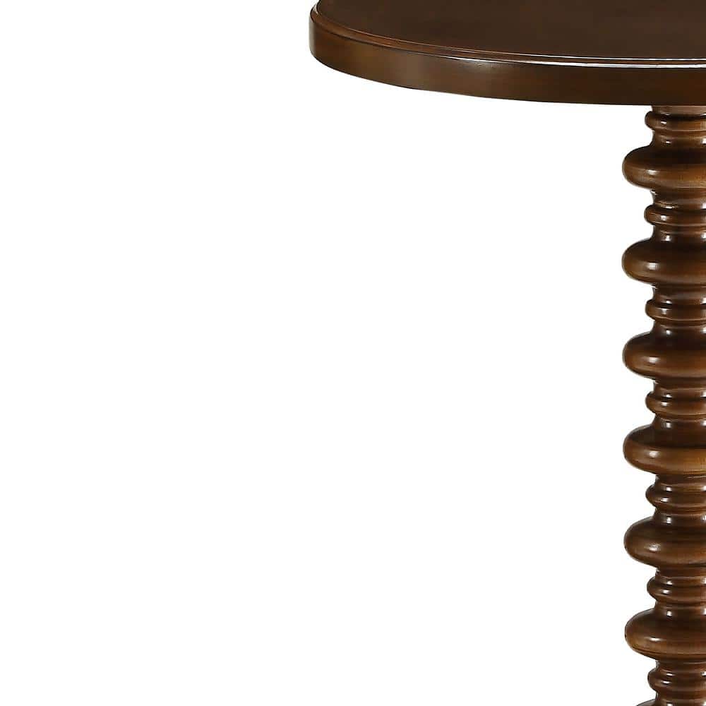Walnut Brown Round Wood Side Table with Turned Support
