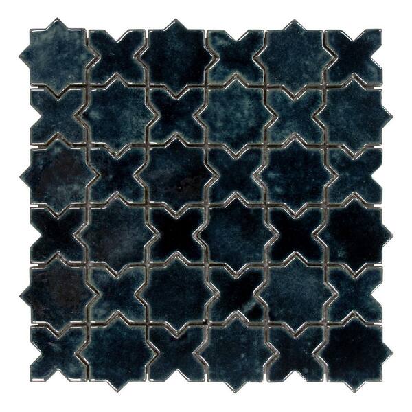 Star and Cross Blue 12.2 in. x 12.2 in. Glossy Terracotta Look Ceramic Wall Mosaic Tile (5.17 sq. ft./Case)