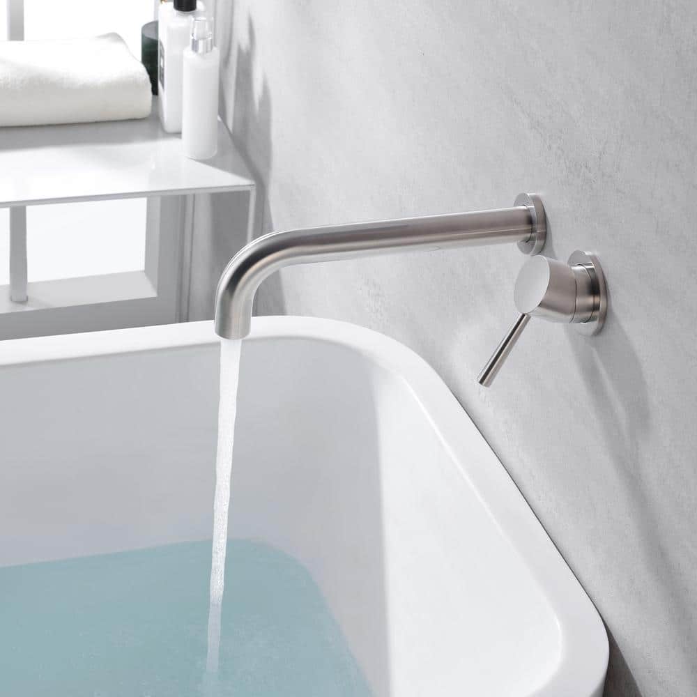 Brushed Nickel Single Handle Wall Mount Tub Filler Faucet