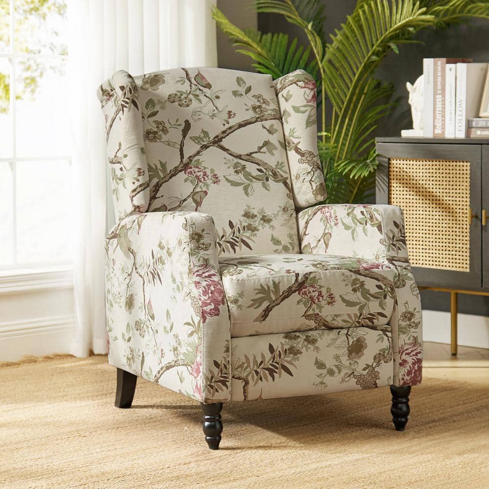 Ergonomic Wingback Recliner with Bird-Inspired Multi-Colored Fabric