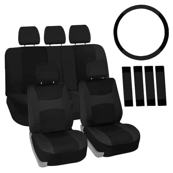 FH Group Light and Breezy Fabric 21 in. x 21 in. x 2 in. Full Set Seat Covers with Steering Wheel Cover and 4-Seat Belt Pads