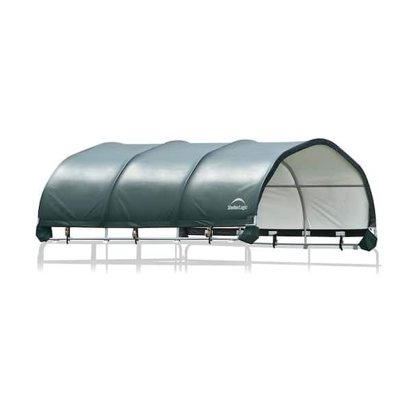 ShelterLogic 144 sq. ft. Corral Shelter with Galvanized 1 - 5/8 in. Steel Frame, 14.5 oz. Green PVC Cover, and Patented Stabilizers