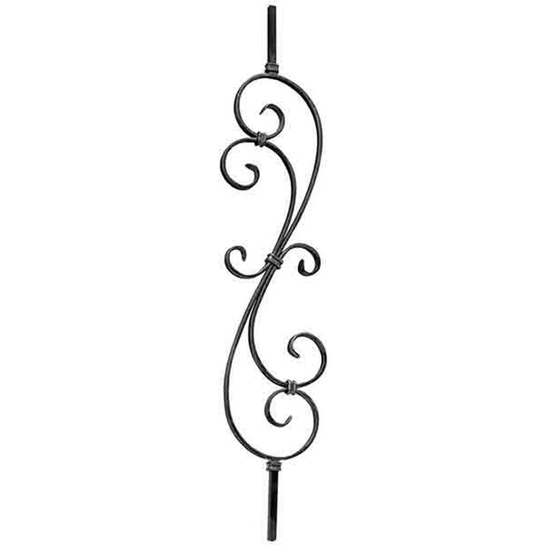 arteferro 39-3/8 in. x 1/2 in. x 7-9/32 in. Wrought Iron Square Bar Single Wide Scroll Ends Forged Raw Picket