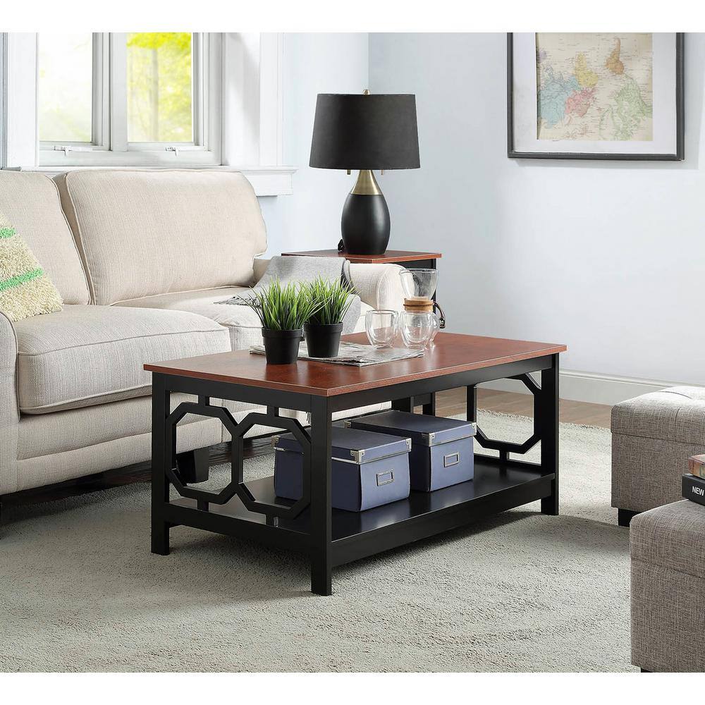 Omega Rectangular Cherry & Black Wood Coffee Table with Shelf