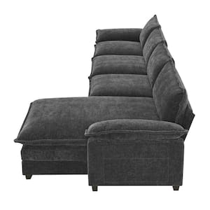 118 x 55 in. Pillow Top Arm Chenille L-Shaped Cloud Sofa with Double Seat Cushions in. Dark Gray