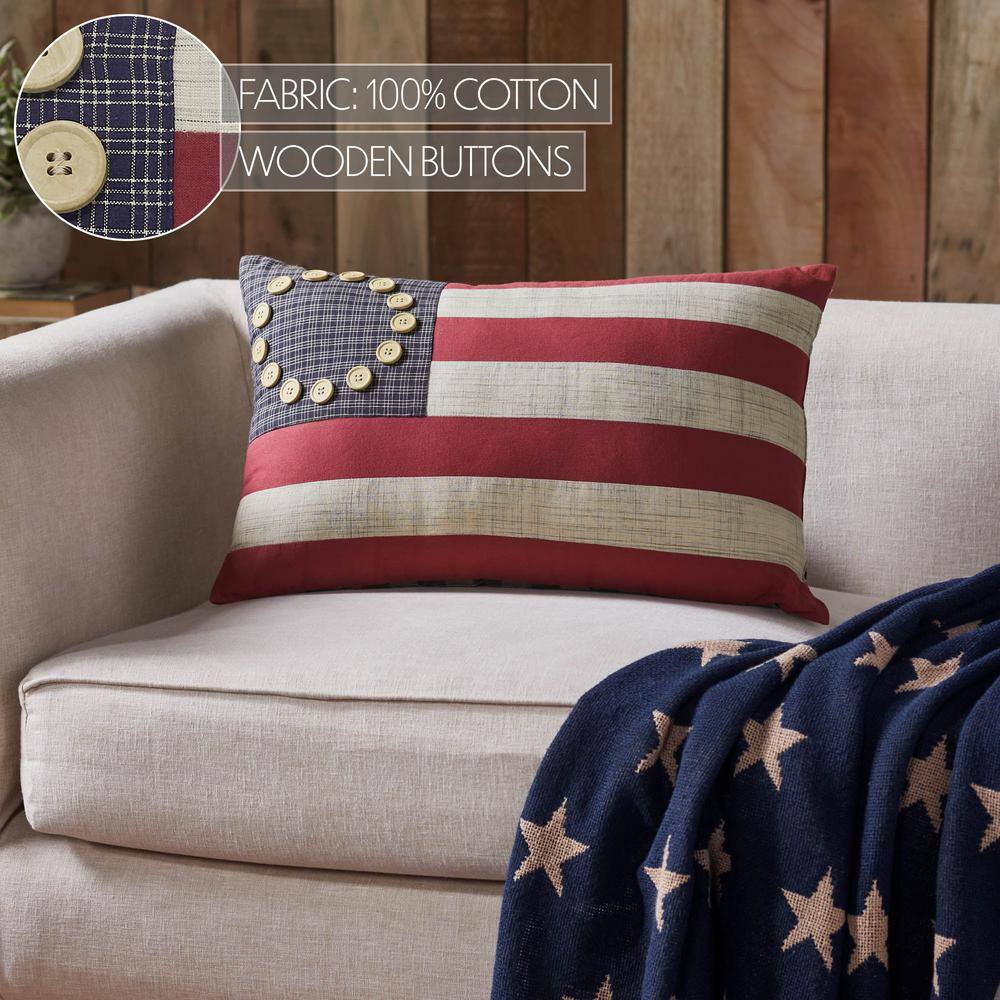 Patriotic Red Cotton American Flag Throw Pillow 14x22