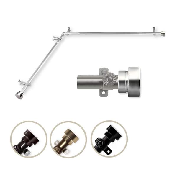 Rod Desyne 13/16" Dia Adjustable 120" to 170" Single Corner Window Curtain Rod in Satin Nickel with Topper Finials