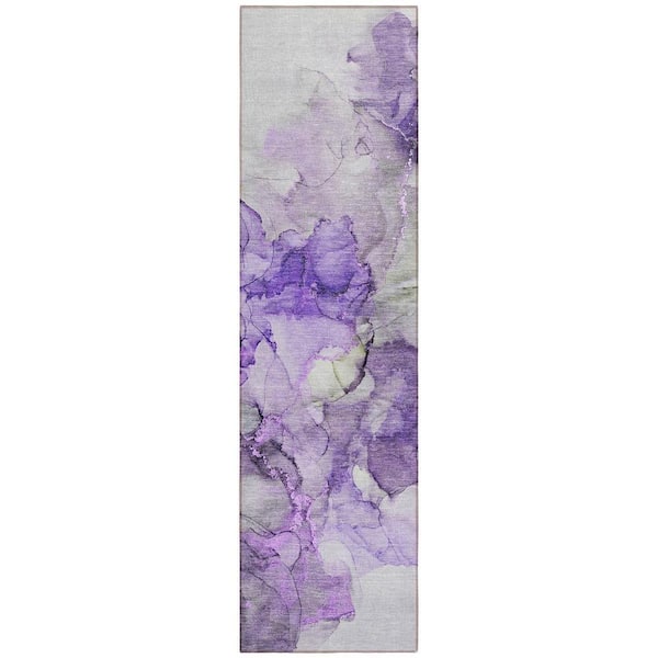 Purple 2 ft. x 8 ft. Woven Abstract Polyester Runner Indoor/Outdoor Area Rug