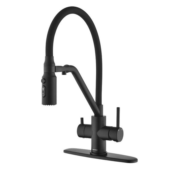 Vanfoxle Premium Series Matte Black 18 in. H Pull Out Sprayer Kitchen Faucet with 360° Dual-Swivel