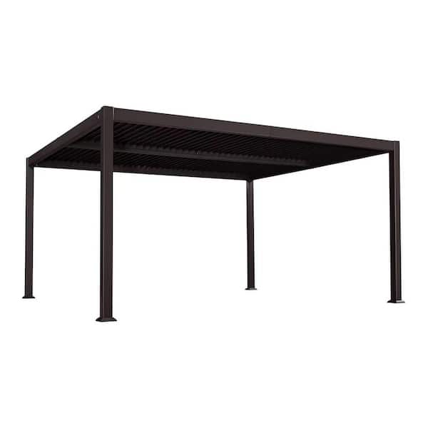 13.1 ft. x 15.1 ft. Bronze Aluminum Outdoor Louvered Pergola with 2-Individual Adjustable Roofs and In-Built Gutter