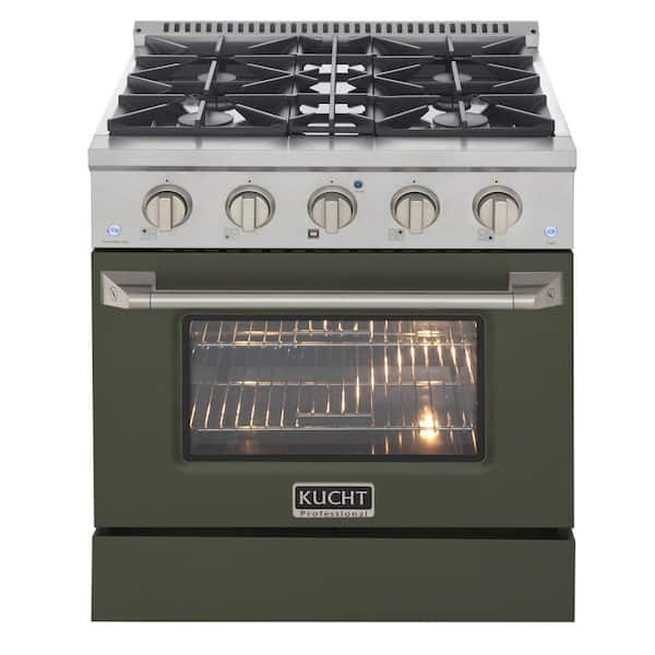 Kucht 30 in. 4.2 cu. ft. 4-Burners Dual Fuel Range Propane Gas in Stainless Steel, Olive Green Oven Door with Convection Oven