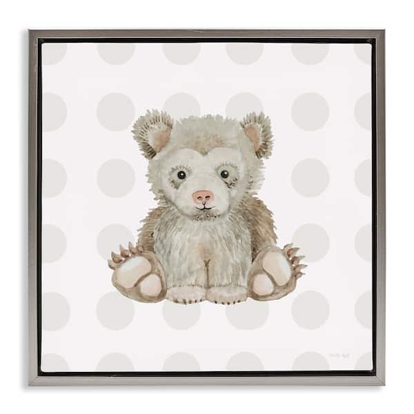 Stupell Industries Nursery Bear on Dots by Cindy Jacobs Gray Floater Frame Animal Graphic Art Print 18 in. x 18 in.