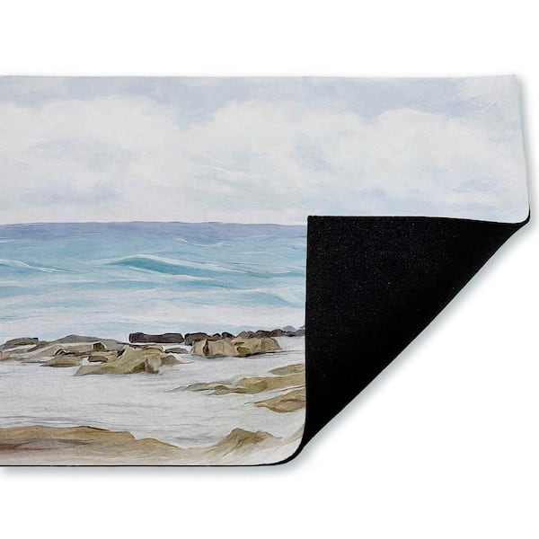 Wave Therapy Rocky Shore Blue 18 in. x 30 in. Polyester Non-Slip Outdoor Door Mat
