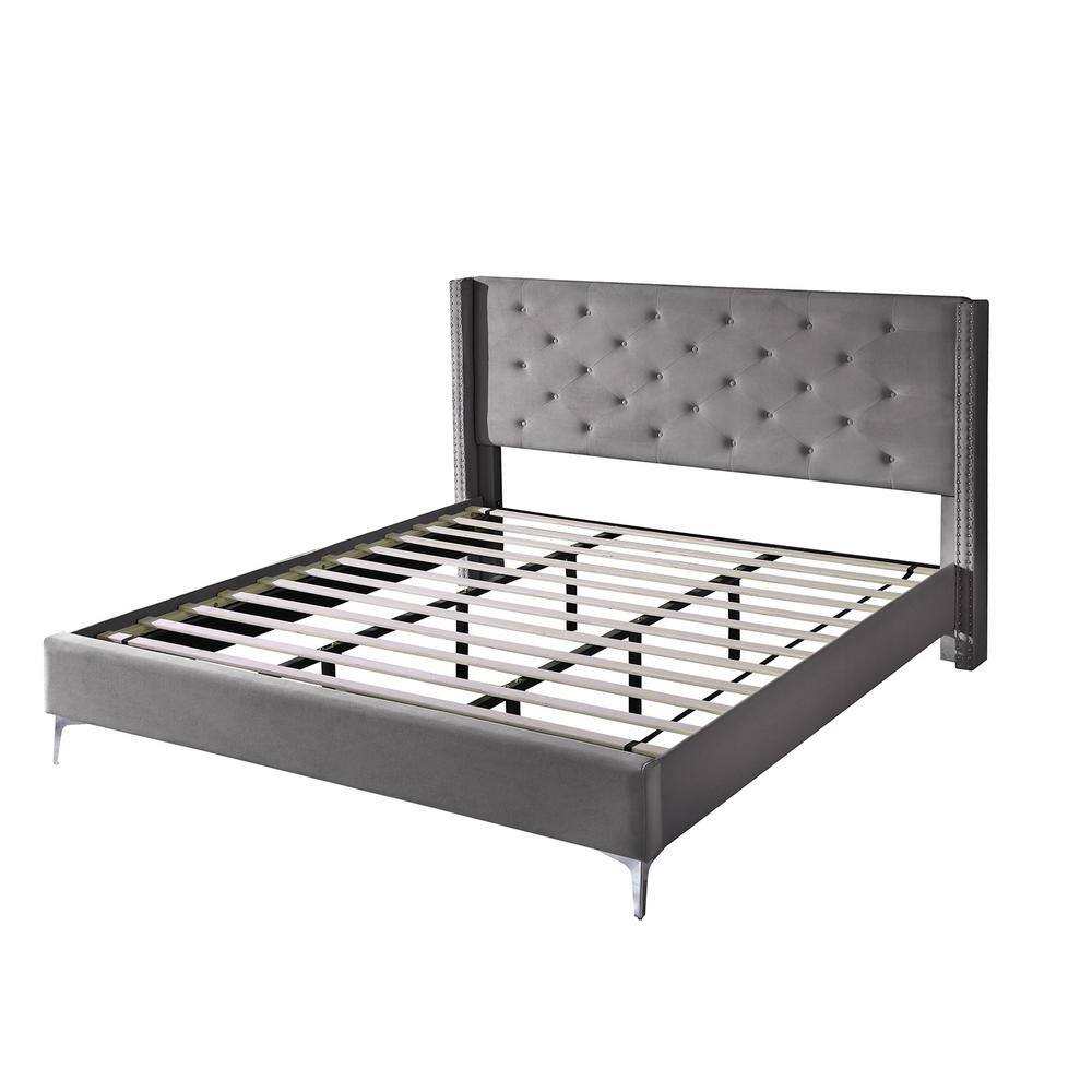 Morden Fort Grey Velvet Tufted Queen Bed Frame with Upholstered ...