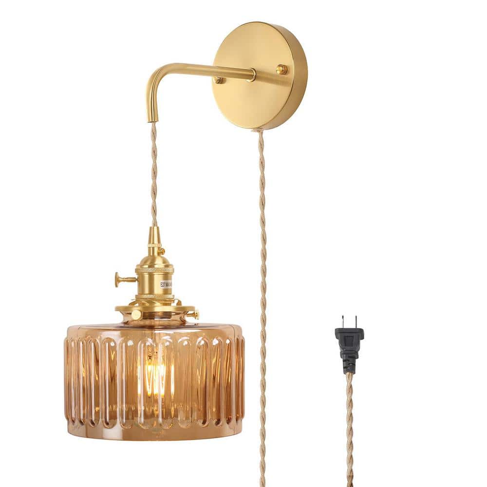 Retro 4.72 in. 1-Light Gold Plug-in Vintage Smart Home Wall Sconce with Str