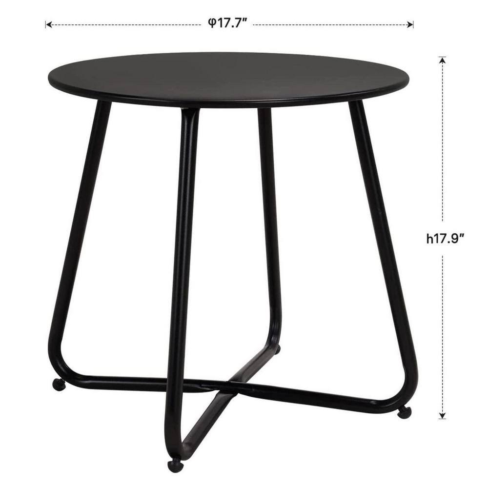 Black Round Steel Patio Side Table with Adjustable Feet