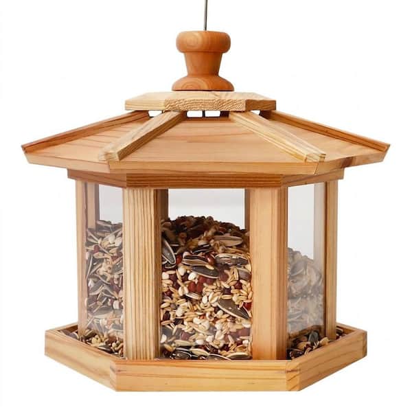 SenQWFa Natural Cedar Wood Hanging Mesh Tray Gazebo Bird Seed