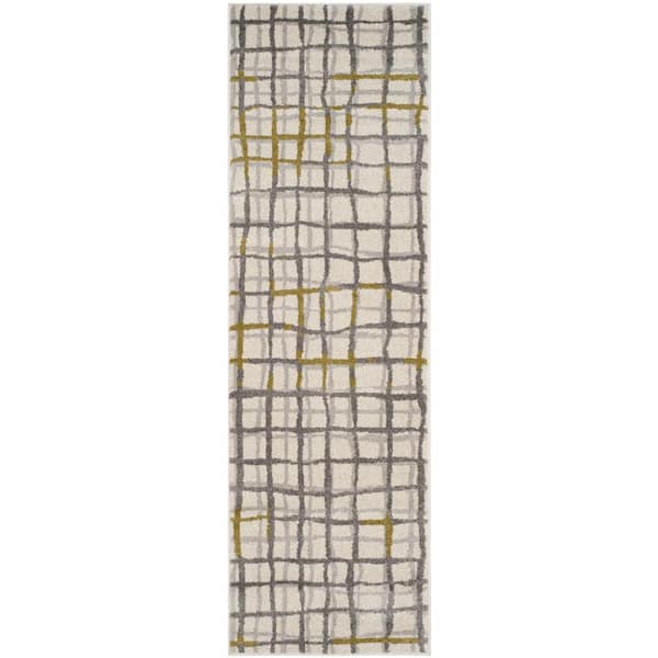 SAFAVIEH Amherst Ivory/Light Gray 2 ft. x 9 ft. Geometric Striped Runner Rug
