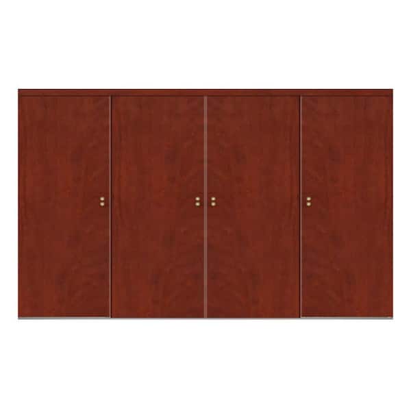 Impact Plus 120 in. x 80 in. Smooth Flush Cherry Solid Core MDF Interior Closet Sliding Door with Matching Trim