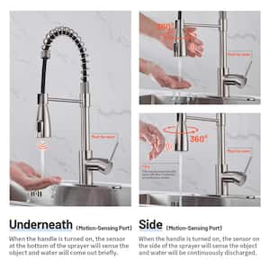 Touchless Single-Handle Pull Out Sprayer Spring Kitchen Faucet with Deckplate Pull Down Sink Faucet in Brushed Nickel