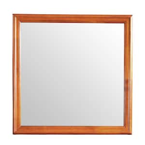 Minimalist Stylish 38 in. W x 38 in. H Square Framed Oak Decorative Mirror