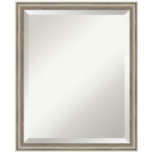 Amanti Art Salon Scoop Pewter 18 in. x 22 in. Beveled Casual Rectangle Wood Framed Wall Mirror in Silver