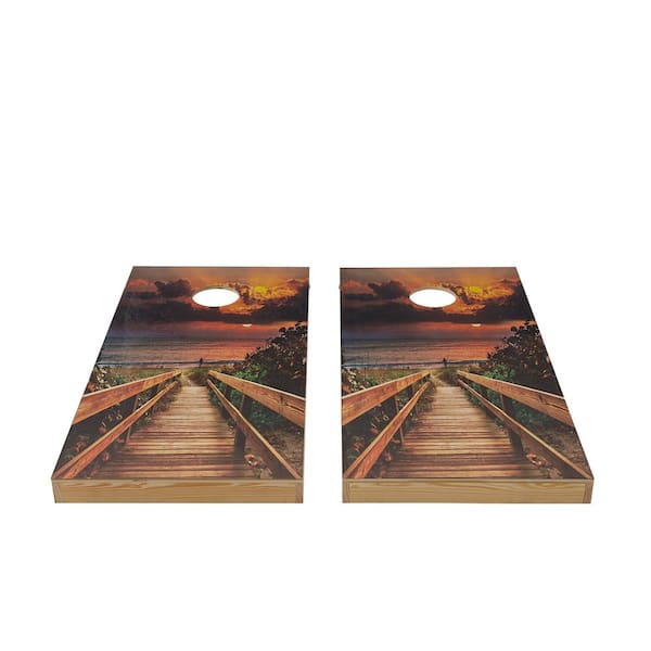 PureBond Beach Sunset Wood Cornhole Set