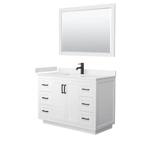 Miranda 48 in. W Single Bath Vanity in White with Cultured Marble Vanity Top in LV Carrara with White Basin and Mirror