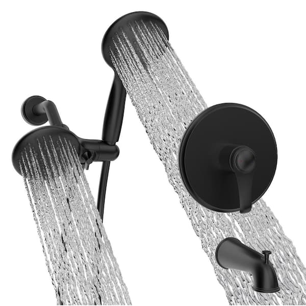 MYCASS Dual 2-In-1 Single-Handle 6-Spray 1.8 GPM Round Wall Mount Shower Faucet with Tub Spout in Matte Black (Valve Included)