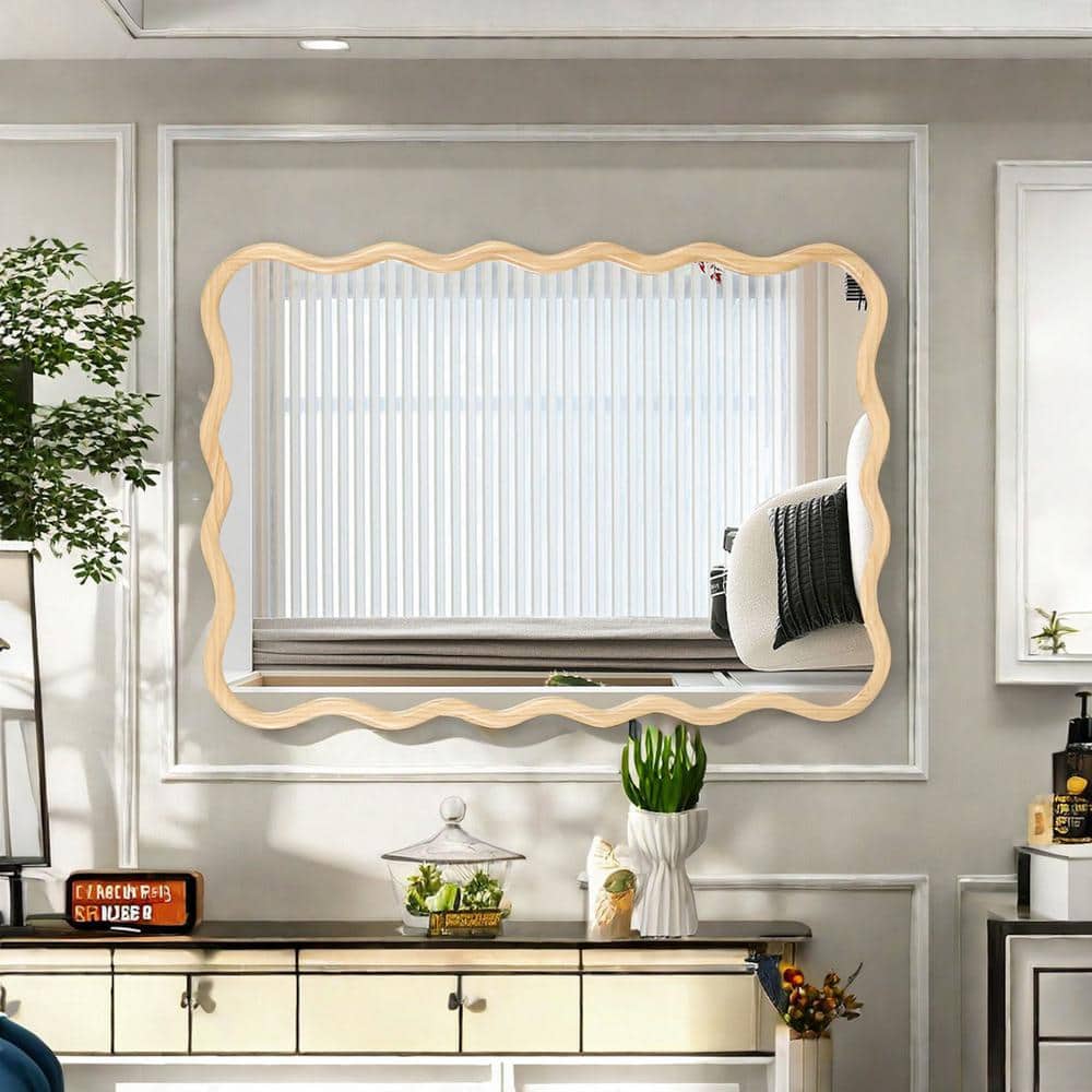 40 in. W x 28 in. H Wood Wavy Wall Mirror Rectangle Vanity Mirror ...
