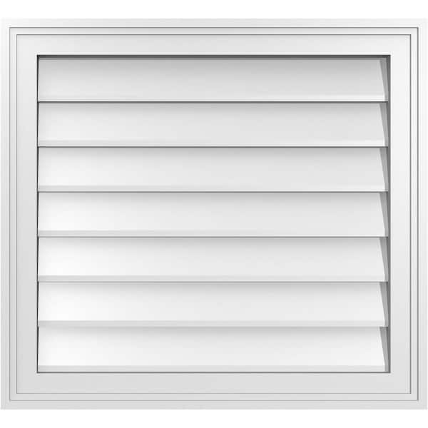 Ekena Millwork 24 in. x 22 in. Vertical Surface Mount PVC Gable Vent: Decorative with Brickmould Frame