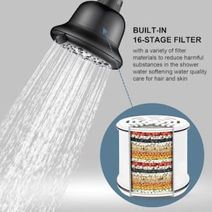 Filtration 7-Spray Patterns with 2.0 GPM 5.12 in. Wall Mount Fixed Shower Head With Valve Included in Matte Black