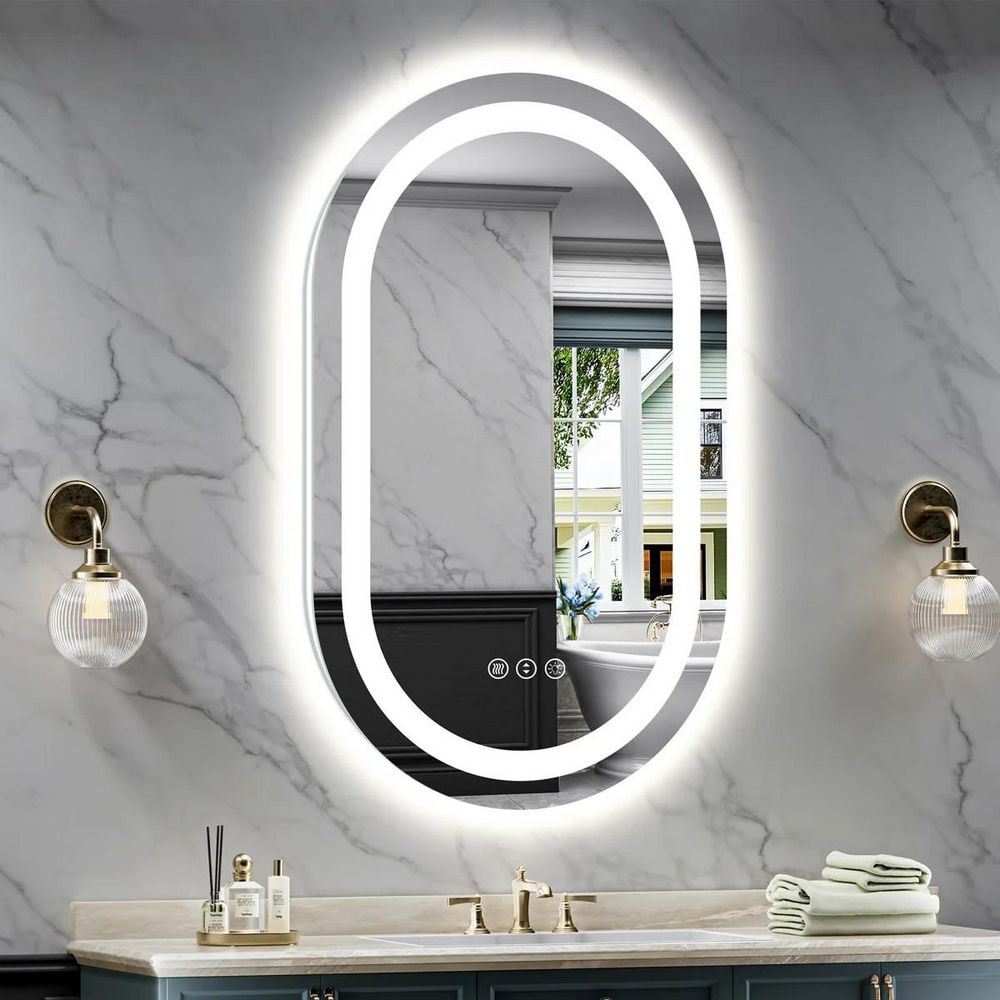 24 in. W x 40 in. H Oval Frameless Front & Back Lighted Anti-Fog Wall Bathroom Vanity Mirror, Tempered Glass, UL price history on PriceWatchPro