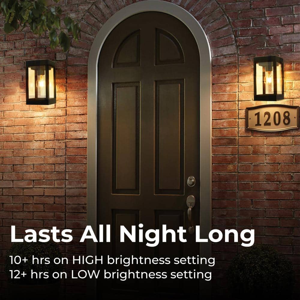 Black Aluminum Solar-Powered Outdoor LED Wall Sconce