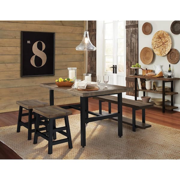 Pomona 20 in. H Brown Reclaimed Wood Bar Stool with Metal Legs
