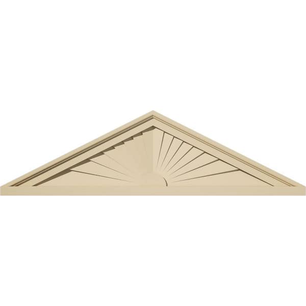 Ekena Millwork 34-in W x 9-1/2-in H x 2-in P (Pitch 6/12) Peaked Cap Sunburst Signature Urethane Pediment, Primed Tan