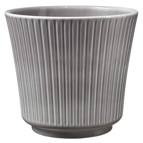 Vigoro Leeanne 7.9 in. x 7.9 in. D x 7.1 in. H Small Glossy Gray Textured Ceramic Pot
