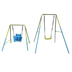 Metal Outdoor Swing Set with Safety Harness and Handrails for Outdoor Playground