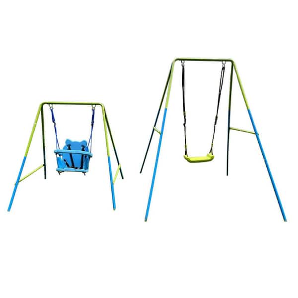 Tidoin Metal Outdoor Swing Set with Safety Harness and Handrails for Outdoor Playground