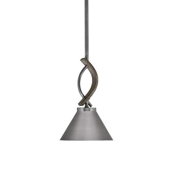 Unbranded Wensley 100-Watt 1-Light Graphite and Wood-look Metal Shaded Pendant with with 7 in. Metal Shade No, bulb included