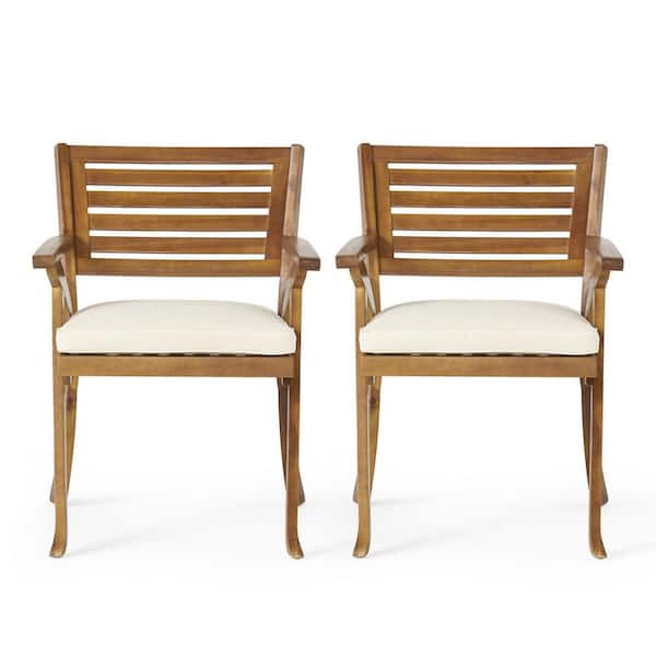 Anky Brown Wood Outdoor Lounge Chair with White Cushion (Set of 2)