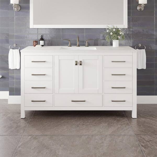 Eviva Aberdeen 60 in. Single Sink White Bath Vanity with White Carrara Quartz Top (Assembled)