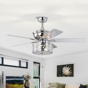 Modern 52 in. Indoor Chrome Ceiling Fan with Hand Pull Chain and 2-Color-Option Blades Included