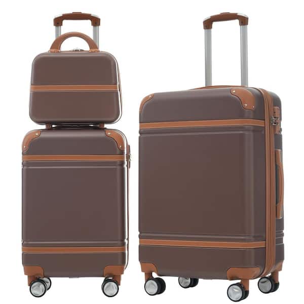 3 Bags 3-Piece Brown Expandable ABS Hardshell Spinner 20 in.+24 in. Luggage Set with Cosmetic Case, 3-Digital TSA Lock